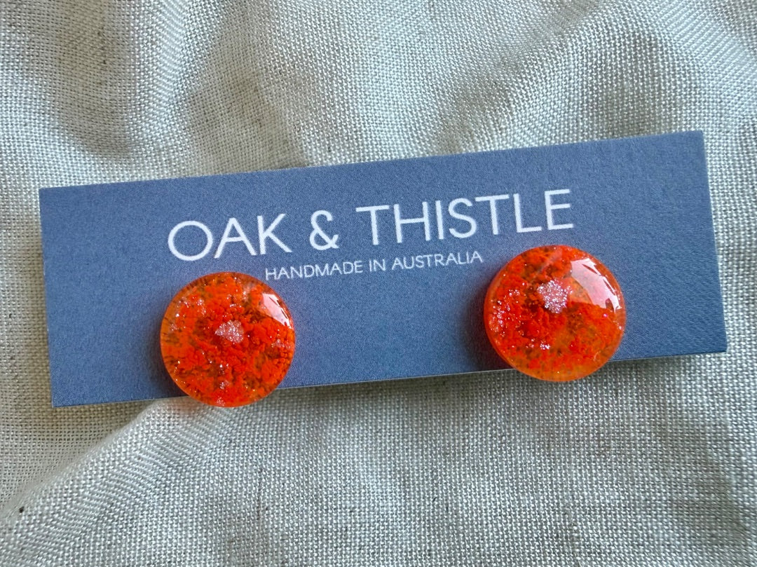 Oak & Thistle Lunar Stud Earrings,  Neon orange