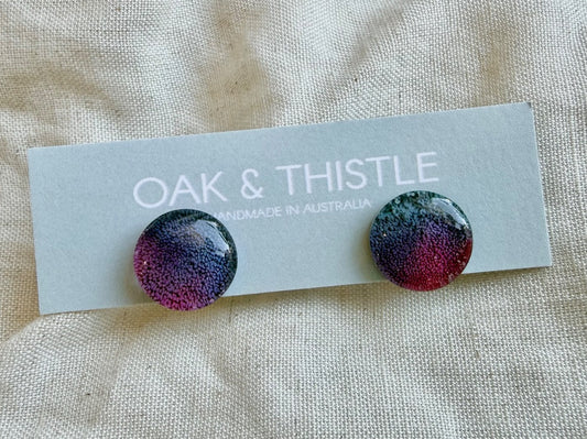 Oak & Thistle Lunar Stud Earrings,  Teal, magenta