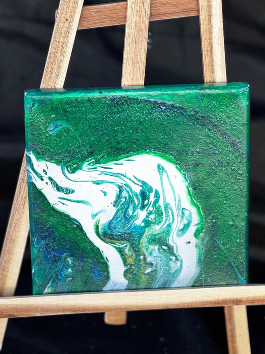 Marie-Line's abstract art "colourful waves in the shades of green and white", by Marie-Line's abstract art,  green&white 20x20cm