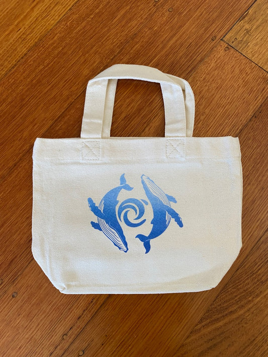 Marina Lab Mini tote bag - Humpbacks,  Beige/blue ombre 20cm x 20cm