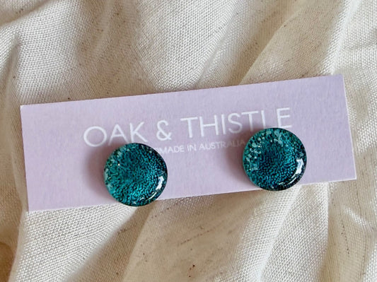 Oak & Thistle Lunar Stud Earrings,  Teal