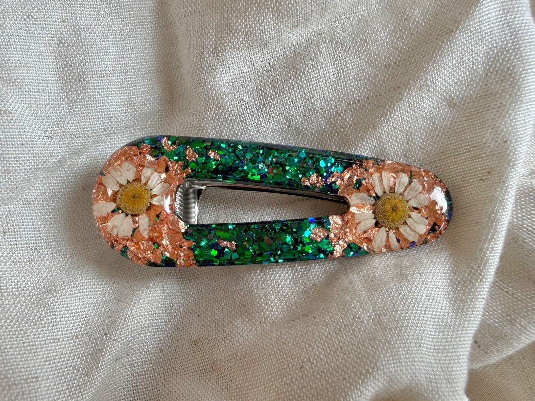 Oak & Thistle Hair Clip,  Blue, green, rose gold