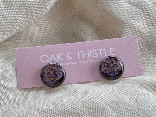 Oak & Thistle Lunar Stud Earrings,  Dark purple, gold