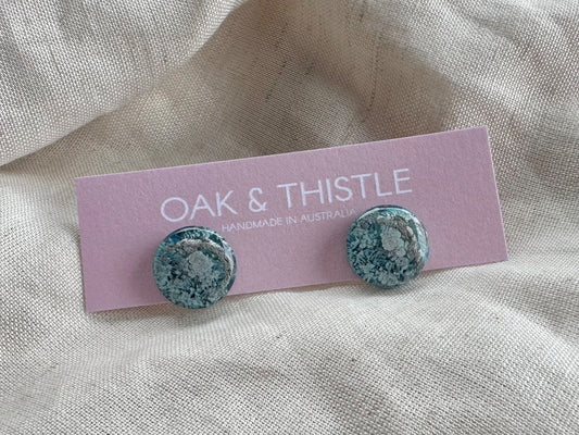 Oak & Thistle Lunar Stud Earrings,  Pale blue, silver