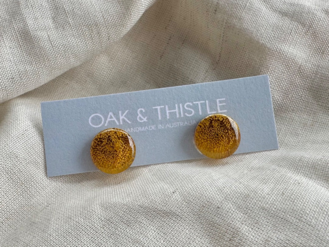 Oak & Thistle Lunar Stud Earrings,  Mustard