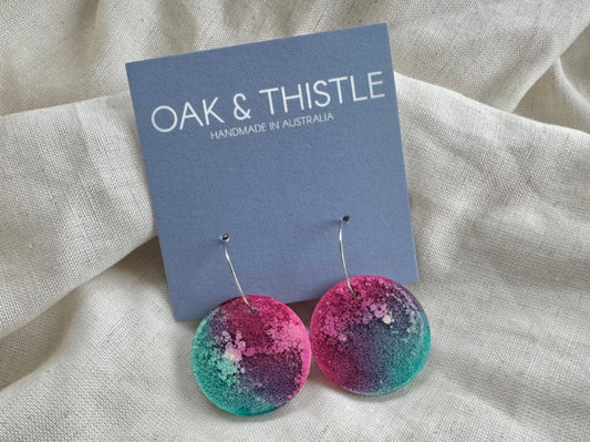 Oak & Thistle Lunar Hoops,  Pale blue, magenta