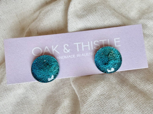Oak & Thistle Lunar Stud Earrings,  Teal