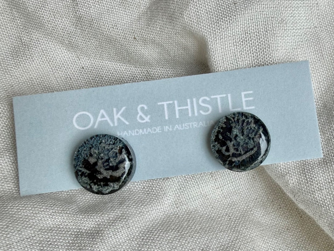 Oak & Thistle Lunar Stud Earrings,  Dusty blue, silver