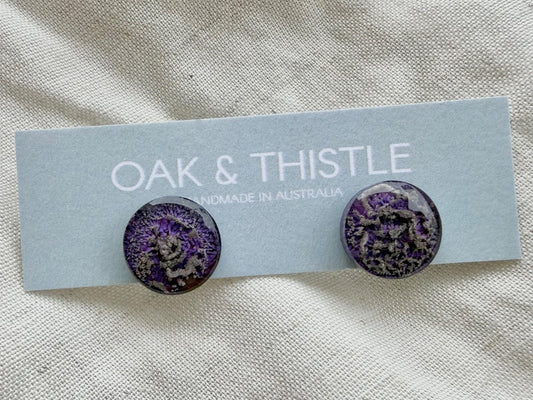 Oak & Thistle Lunar Stud Earrings,  Purple, silver