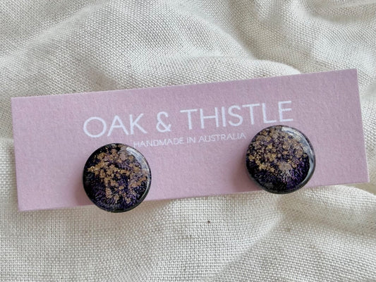 Oak & Thistle Lunar Stud Earrings,  Dark purple, gold