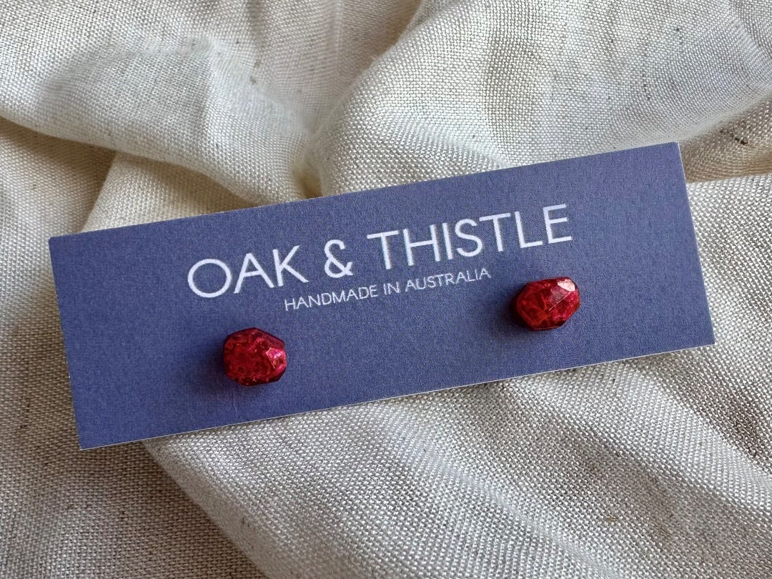 Oak & Thistle Pip Stud Earrings,  Neon pink