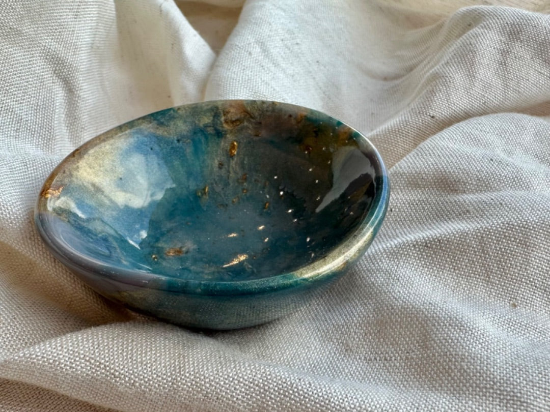 Oak & Thistle Trinket Dish,  Teal, gold, peach, dusty purple
