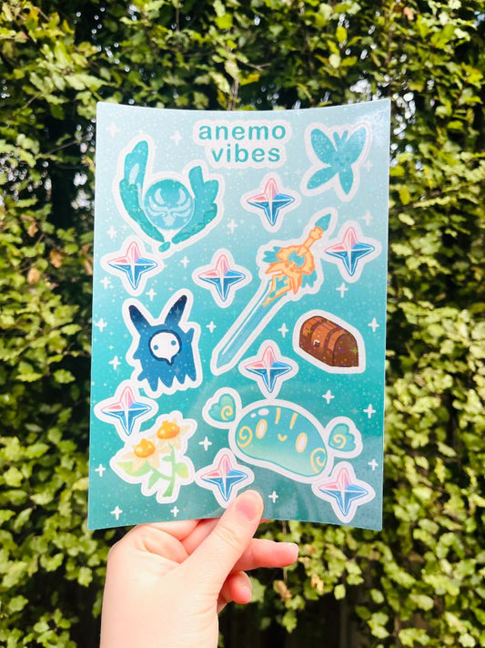 Seedi Bun Genshin Impact Fanart Anemo Sticker Sheet,  Blue A5