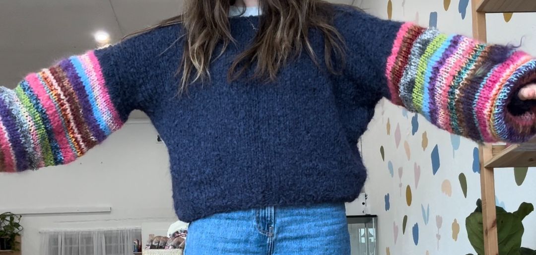 Nat Buckley Knitted Jumper - Navy/Rainbow Sleeves,  Navy/Rainbow Sleeves M-L