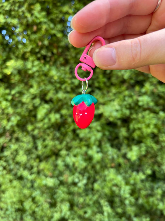 Seedi Bun Polymer Clay Strawberry Keychain Happy Face,  Pink large