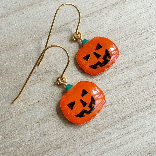 Lacroz & Co. Designs Halloween Pumpkin Earrings,  Orange 30mm x 17mm