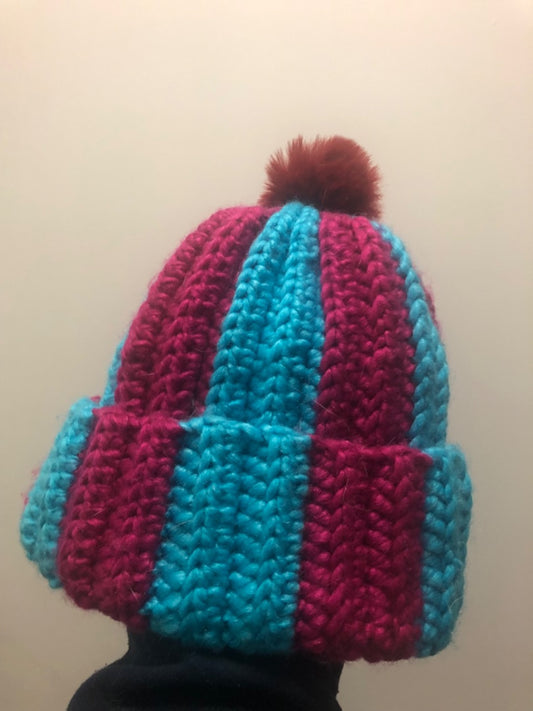 Getting My Stitches Together Pink and Blue Beanie