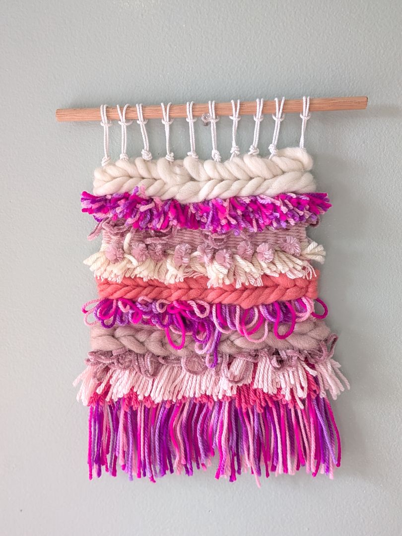 Dandy Dee Woven Wall Hanging,  Pink, Cream 30cm