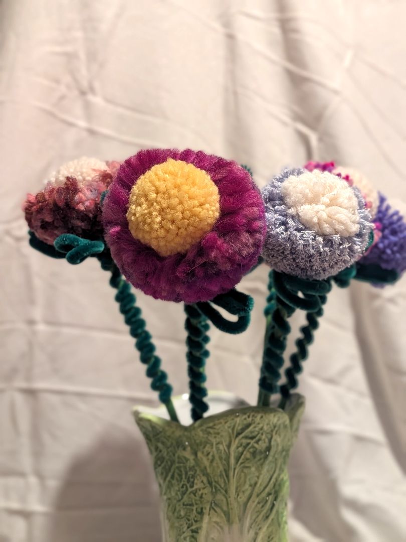 Dandy Dee Flower Pom Pom,  Yellow, Purple 35cm