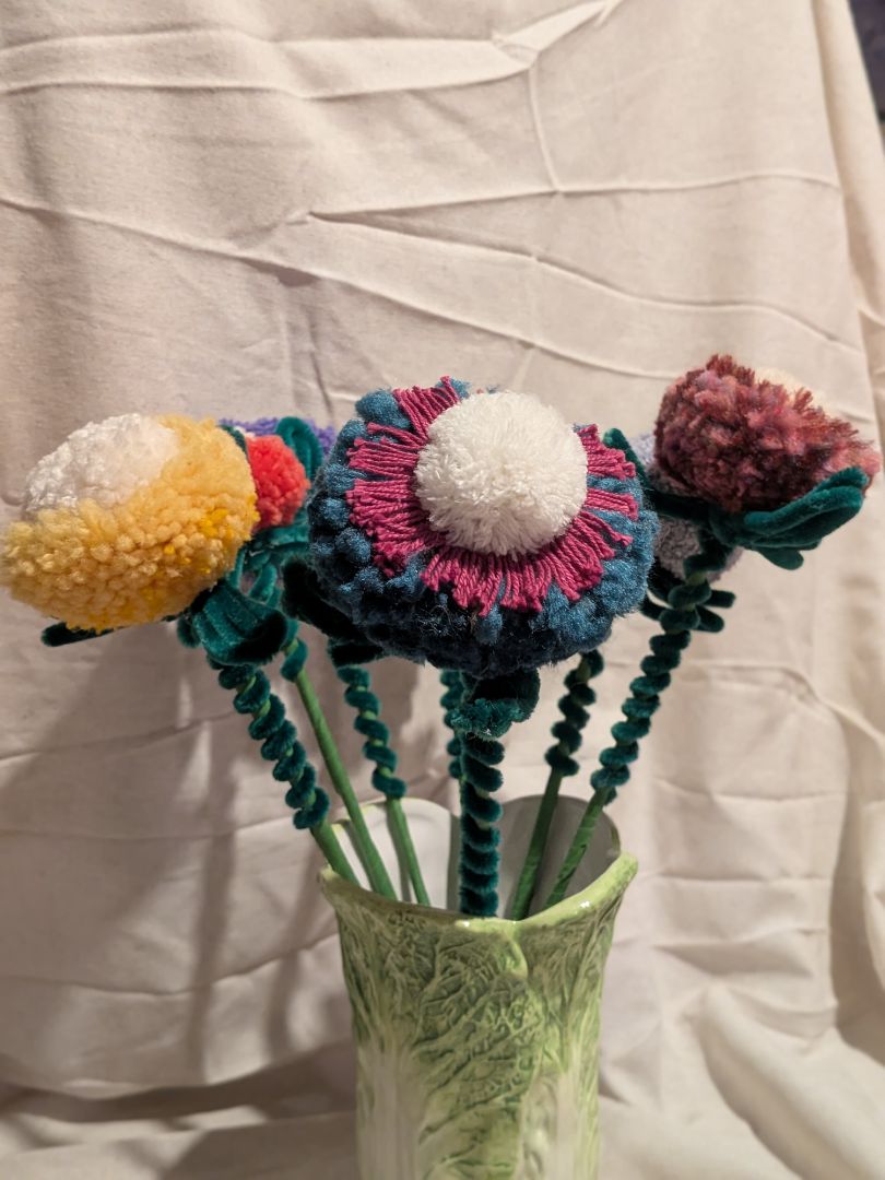 Dandy Dee Flower Pom Pom,  Blue, Purple, White 35cm