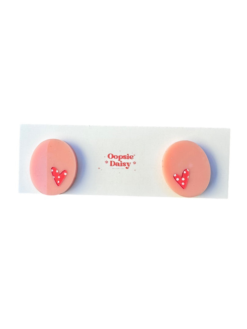 Oopsie Daisy Collections Dotty Love Heart Studs,  Pink