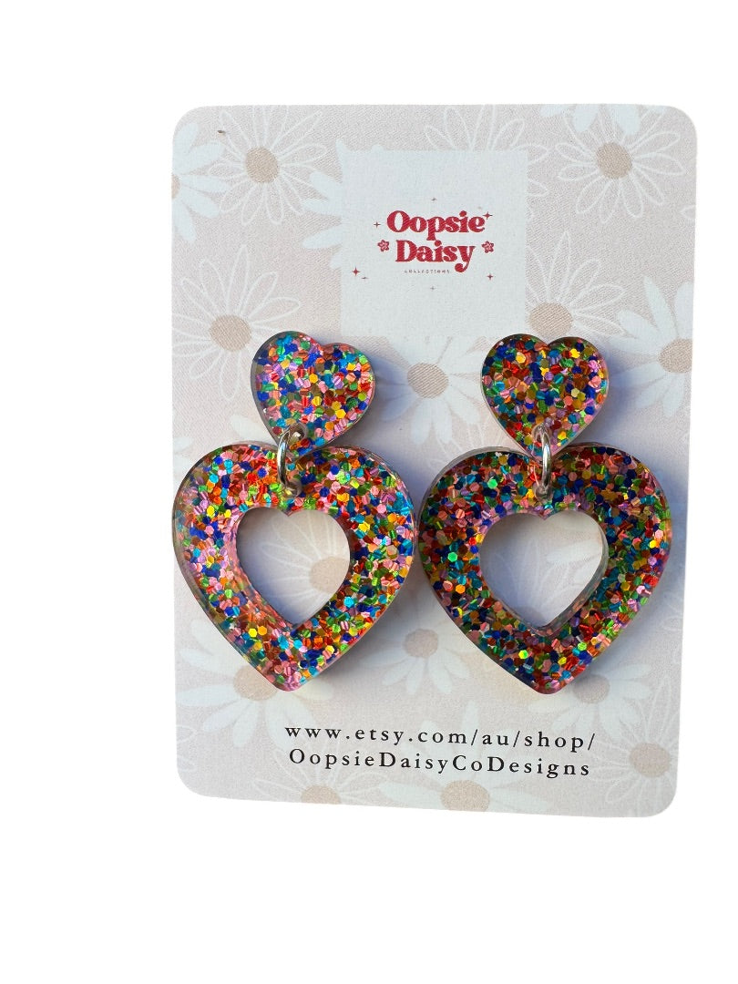 Oopsie Daisy Collections Rainbow Glitter Hearts,  Rainbow
