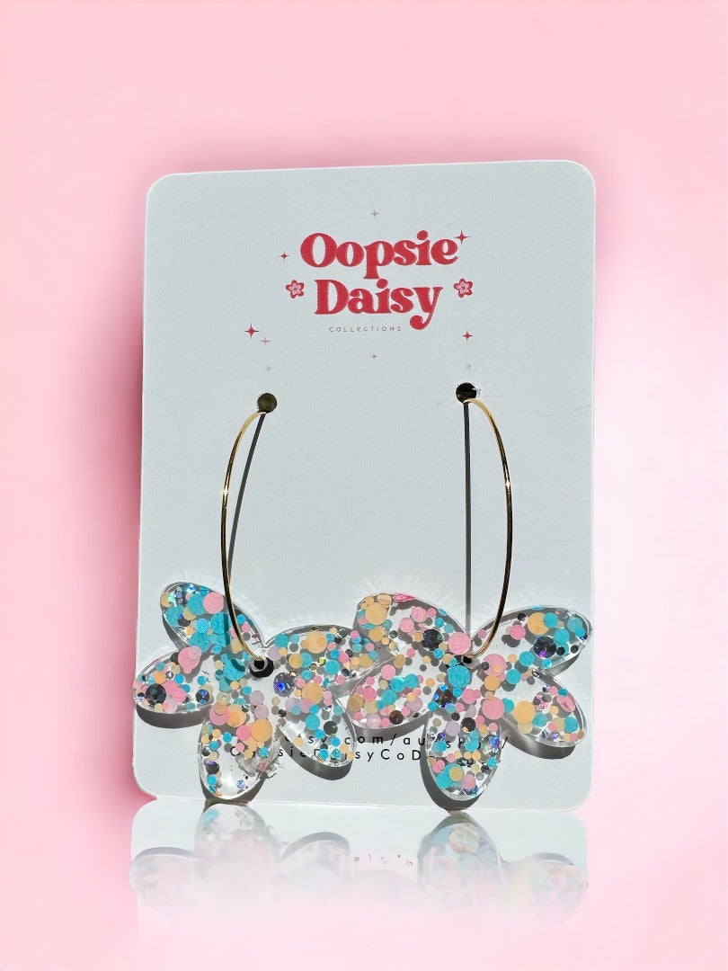 Oopsie Daisy Collections Glitter Leaf Gold Hoops,  Blue