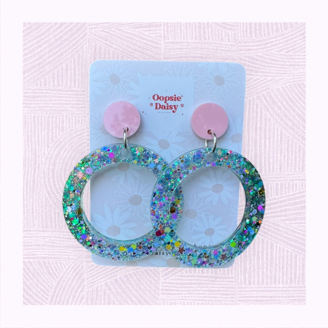 Oopsie Daisy Collections Glitter Leaf Gold Hoops,  Blue