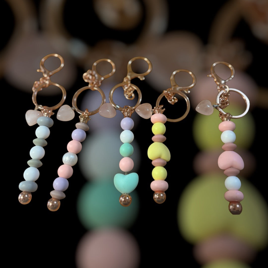 Crystal Inspirations Silicone bead key chain with Rose Quartz,  Various