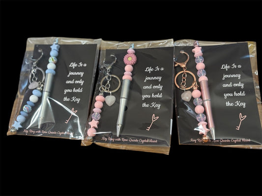 Crystal Inspirations Key chain and Pen silicone bead and rose Quartz,  Various