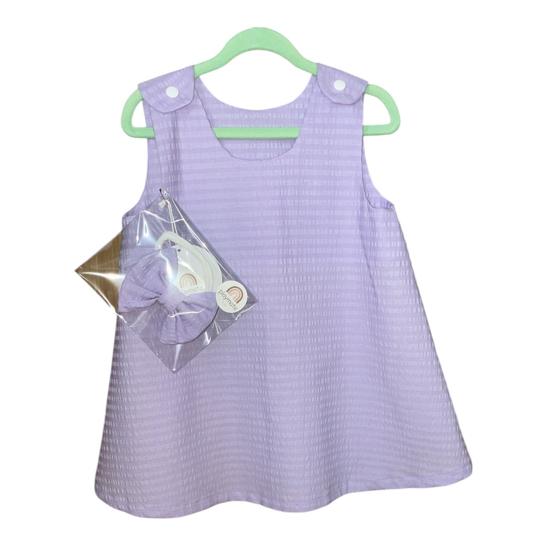 Playmate kids Mauve cotton seersucker dress with matching headband.,  Mauve 3