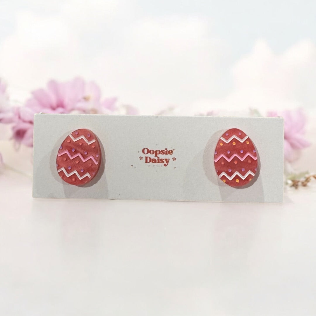Oopsie Daisy Collections Pink Zigzag egg studs,  Pink