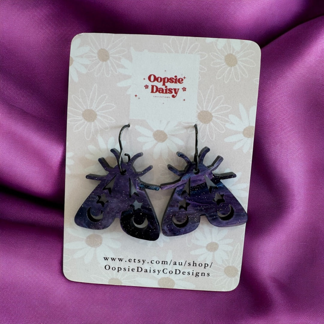Oopsie Daisy Collections Purple Moth Dangles,  Purple