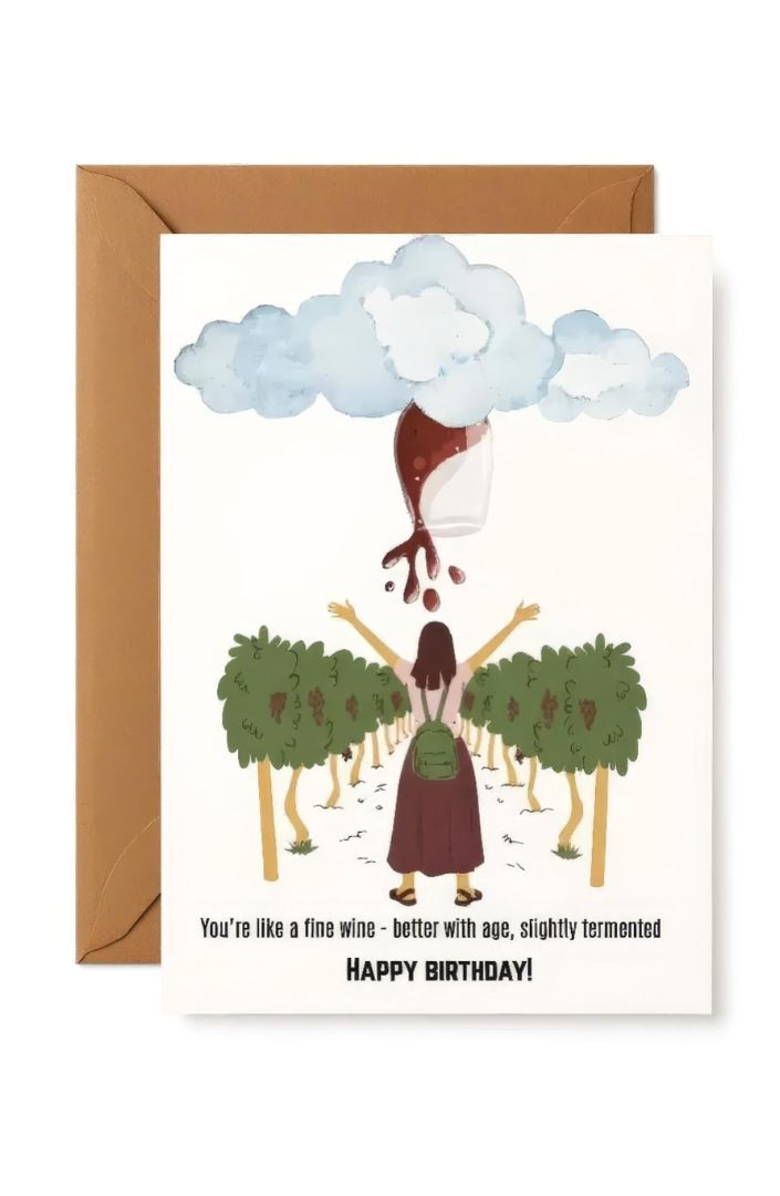 Ink & Spice co Wine themed Happy birthday card,  red A6