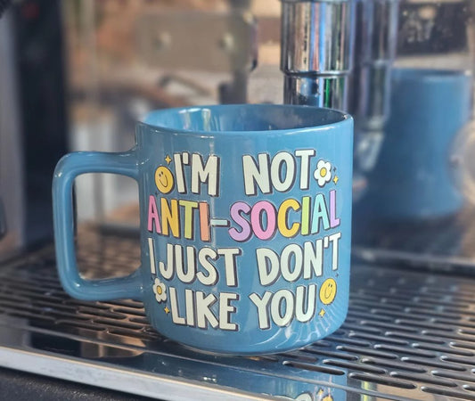 Creations by Julietta Coffee Mug - Slogan (Antisocial),  Blue 320ml