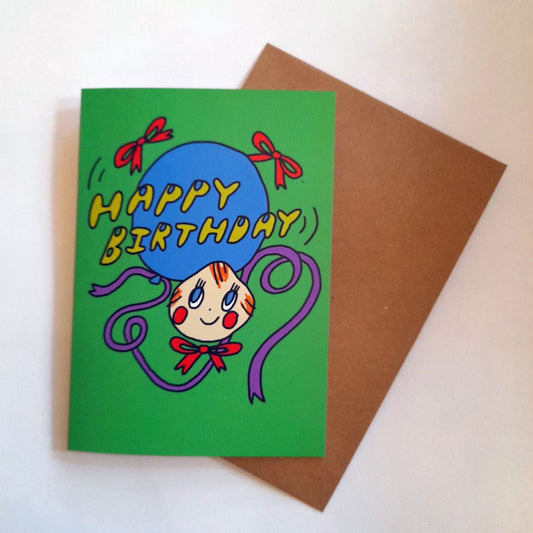 Tegan Iversen Birthday balloon card,  green 10.5cm and 14.5cm