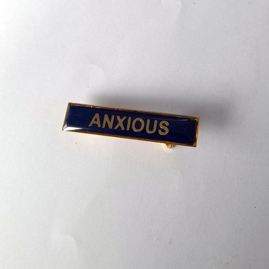 Tegan Iversen Anxious badge,  navy 3.8cm x .6cm