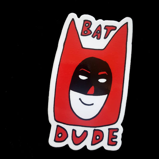 Tegan Iversen Batdude sticker,  red 4cm x 8cm