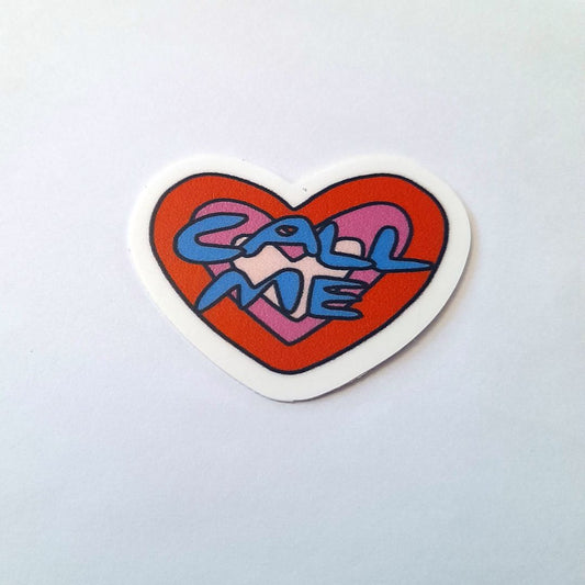 Tegan Iversen Call me sticker,  red 5cm x 3.5cm