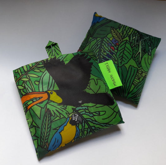 Tegan Iversen Birds foldable bag,  green 12 x 10cm