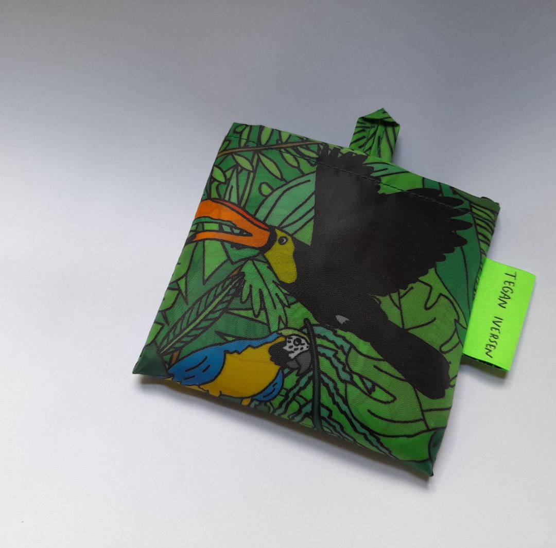 Tegan Iversen Birds foldable bag,  green 12 x 10cm