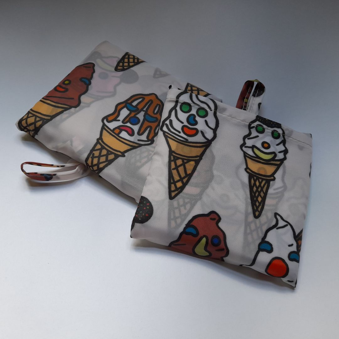Tegan Iversen Ice Cream folded bag,  white 12 x 10cm