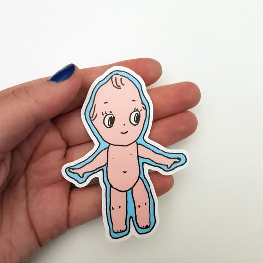 Tegan Iversen Kewpie sticker,  pink 5.5cm x 8cm