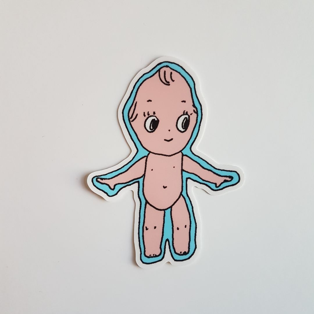 Tegan Iversen Kewpie sticker,  pink 5.5cm x 8cm