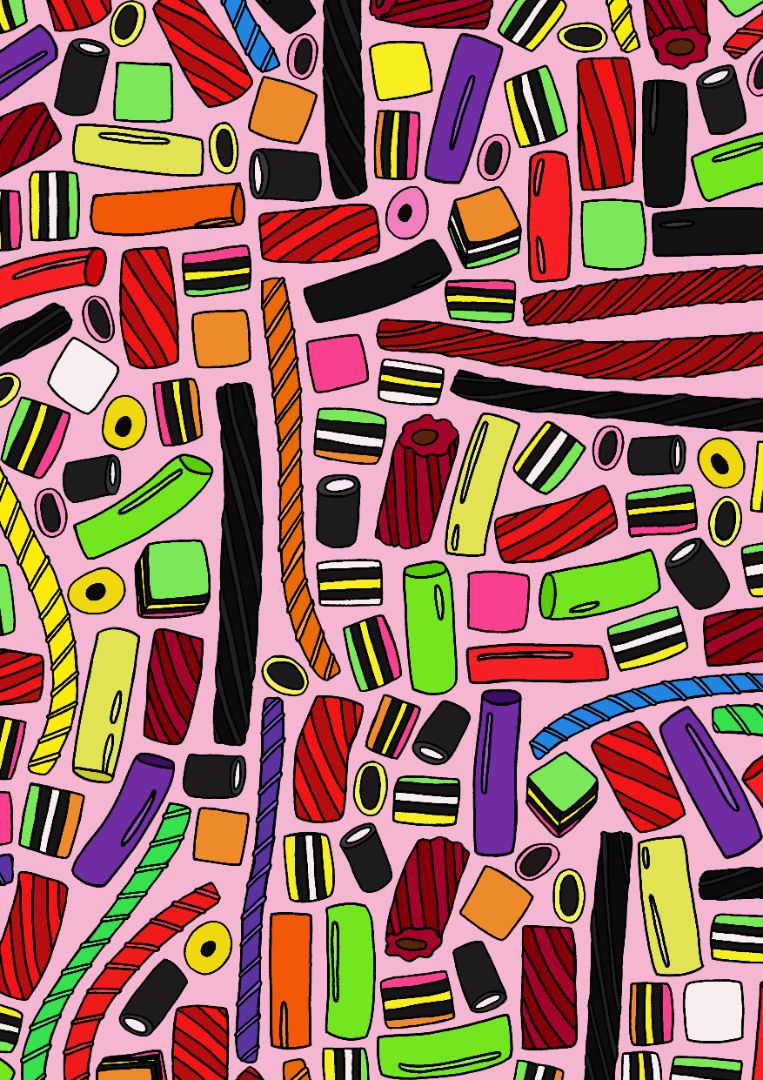 Tegan Iversen Licorice artwork,  pink 21 x 29.7cm