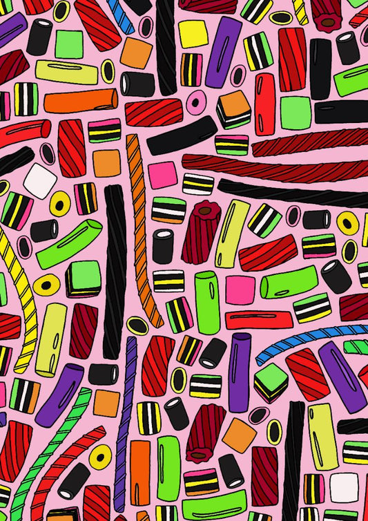 Tegan Iversen Licorice artwork,  pink 21 x 29.7cm