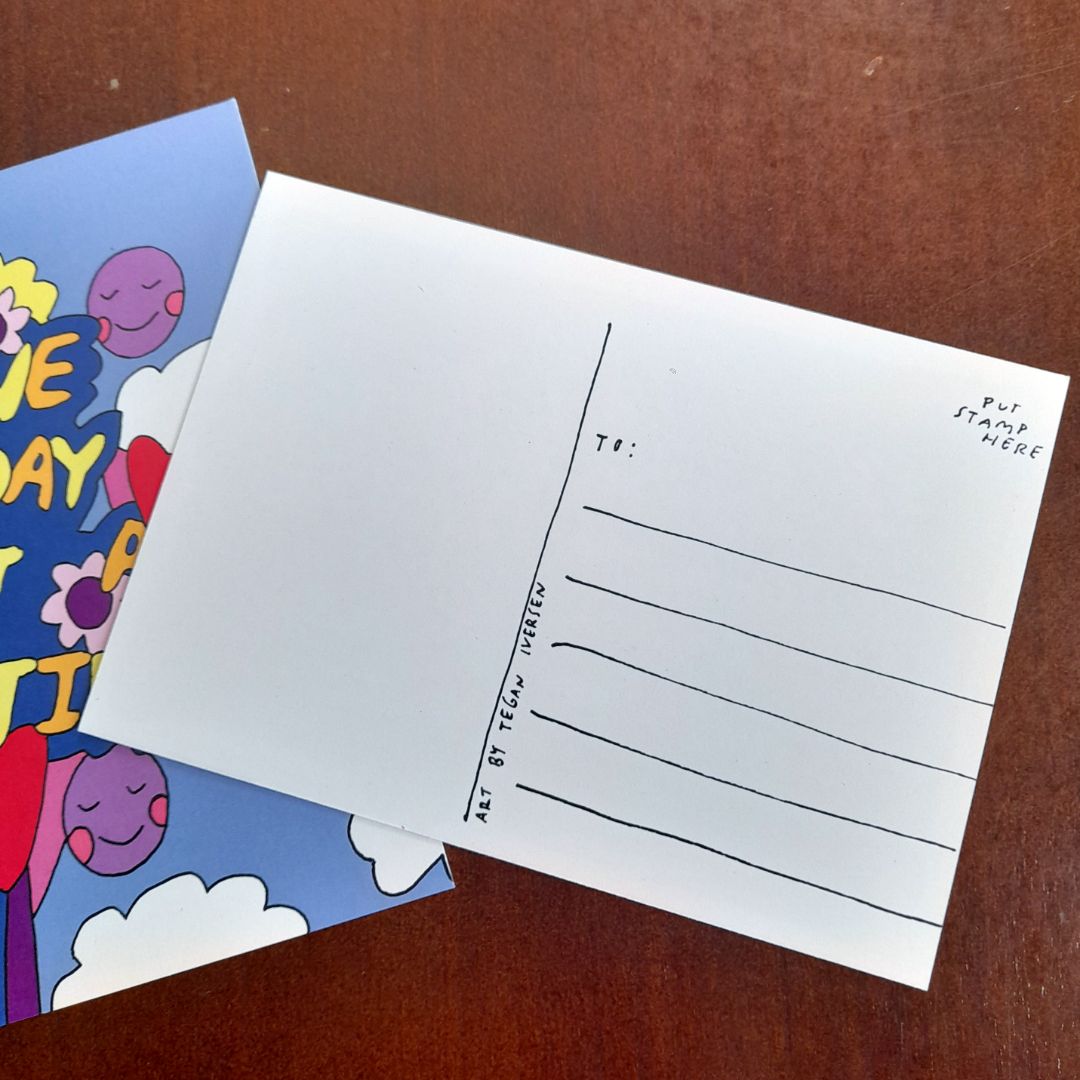 Tegan Iversen One day at a time postcard,  blue 10.5cm x 15cm