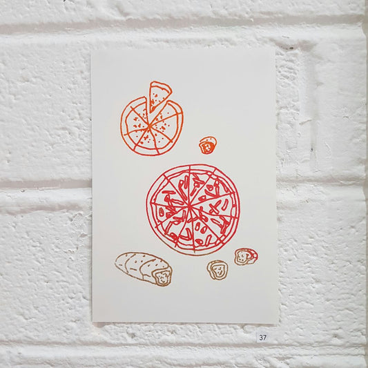 Tegan Iversen Pizza gocco print,   10 x 14.5cm