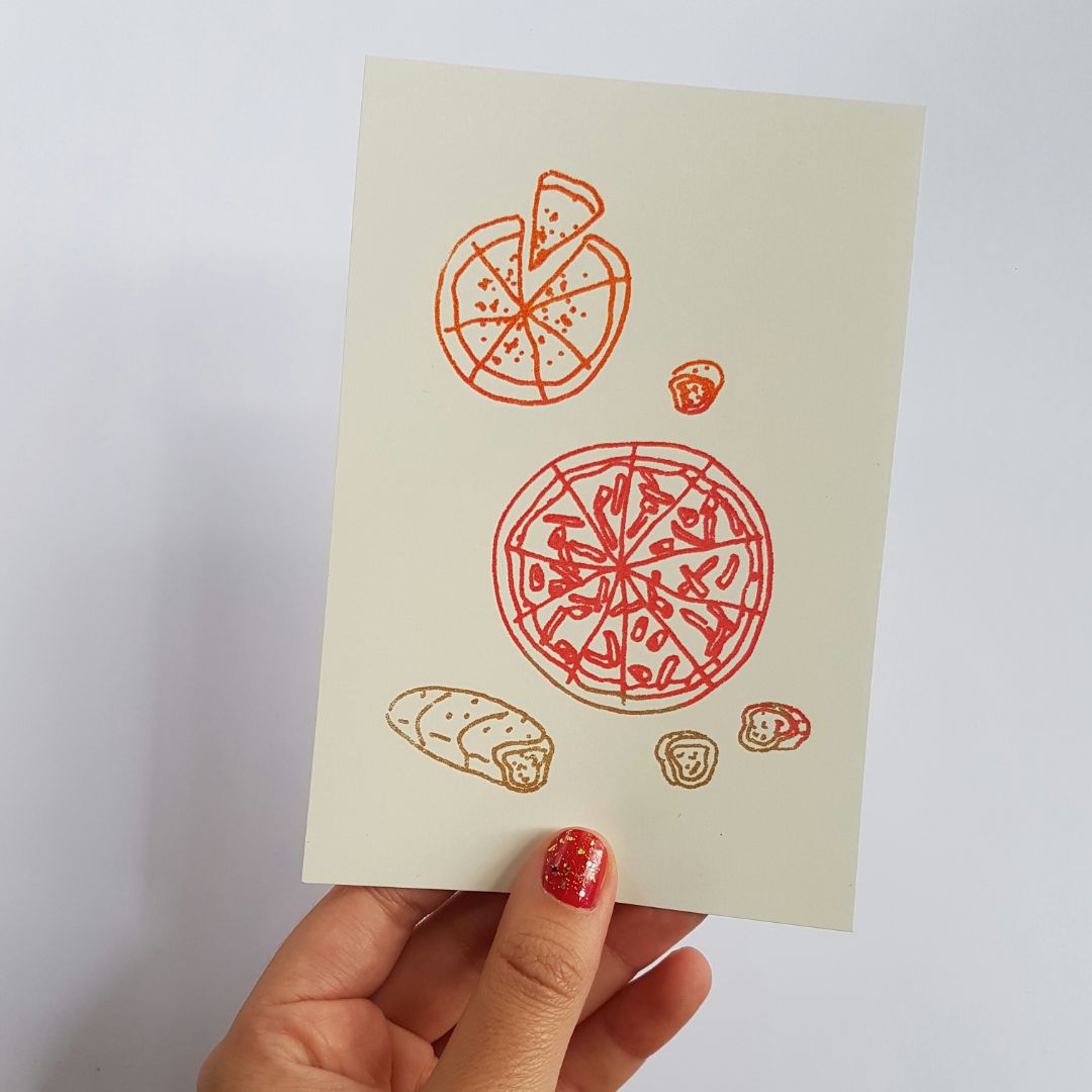 Tegan Iversen Pizza gocco print,   10 x 14.5cm