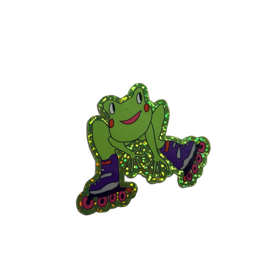 Tegan Iversen Rollerbladin' froggo sticker,  green 5cm x 5cm